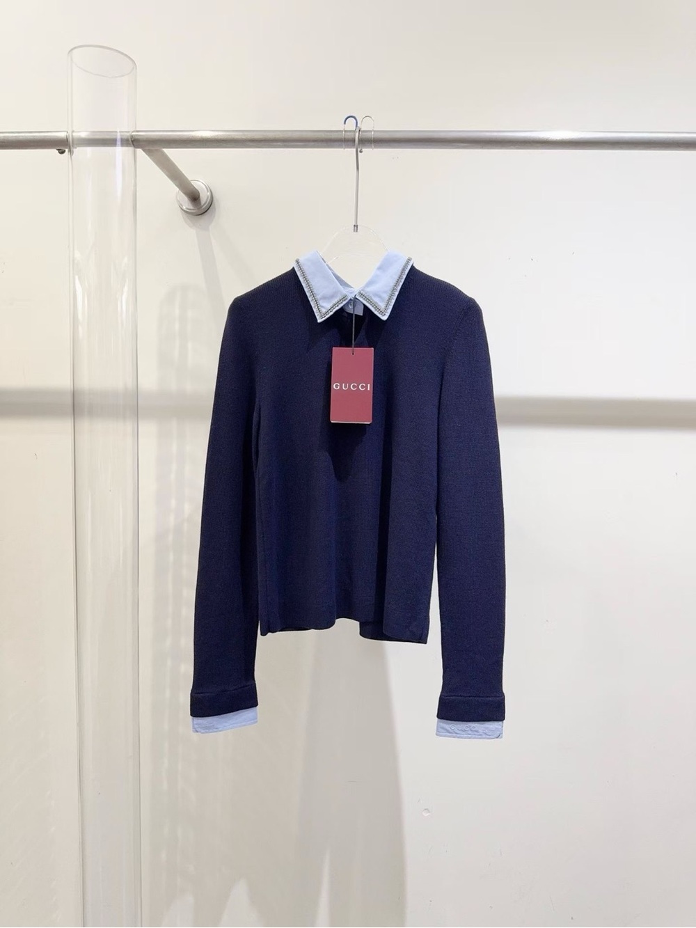 Gucci Navy Top with Light Blue Collar and Cuff